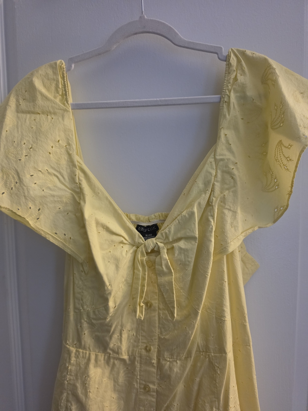 City Chic Sunlit Yellow Eyelet Tie-Front Midi Dress - Picture 6 of 10